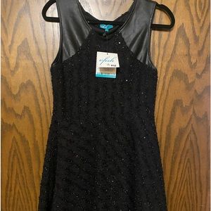 4/$10 NWT VFish black sequin and imitation leather cocktail dress sz L